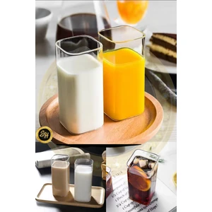 1 Adet Dikdörtgen Isıya Dayanıklı Borosilikat Trend Meşrubat Bardağı 380 ml Kare Bardak