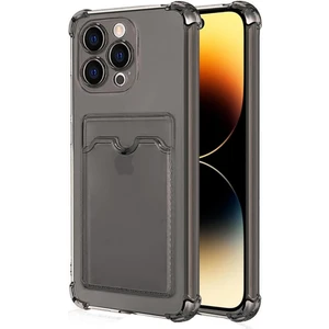 Apple iPhone 16 Pro Max Kılıf Darbe Emici Köşe Korumalı Kartlıklı Cüzdanlı Silikon Kapak - Füme