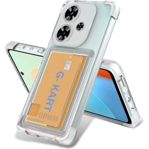 Redmi 13 4G Kılıf Darbe Emici Köşe Korumalı Kartlıklı Cüzdanlı Silikon Kapak - Şeffaf