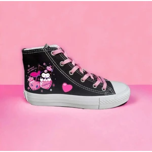 Lias Shoes Pembe Kuromili Baskılı Siyah Keten Çocuk Spor Ayakkabı Sneker