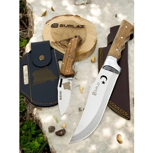 Kamp Outdoor Çakı Kılıflı Paslanmaz Çelik Elde Üretim Ay Yıldız Kurt Motif 2'li Set