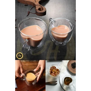 1 Adet - Kalpli Çift Cidarlı Şeffaf Espresso Cam Bardak Ofis Ev Kahve 180 ml