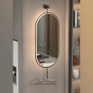 Asa Konsept Serenity Led'li Siyah 38 x 77 cm Küçük Boy Dekoratif Antre Hol Koridor Duvar Salon Banyo Aynası dresuar Aynası