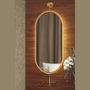 Asa Konsept Serenity Led'li Gold 38 x 77 cm Küçük Boy Dekoratif Antre Hol Koridor Duvar Salon Banyo Aynasıdresuar Aynası