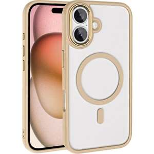 Apple iPhone 16 Plus Kılıf Wireless Şarj Özellikli Krom Magsafe Silikon Kapak-Gold