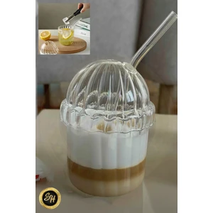 2 Adet Cam Oval Kapaklı Isıya Dayanıklı Pinterest Bardak | Kahve ve Sunum Bardağı| 430 ml