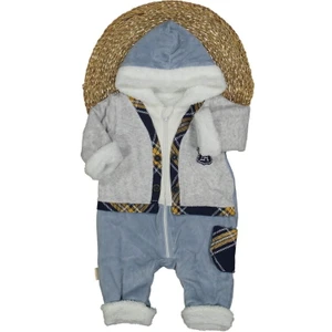 Nehad 247950 Erkek Bebek Hırka Detaylı Kapüşonlu Kadife Welsoft Indigo Tulum