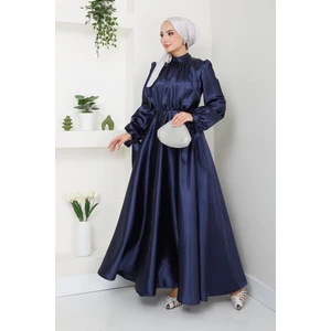 Ayşe Melek Tasarım Kadın Giyim Moda Tesettür Saten Uzun Abiye Elbise 2746