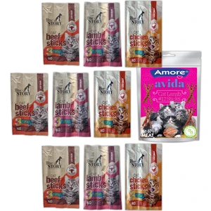Avida 12'li Kuzu New Story Mix Stick Kedi 9 Paket 3 x 5 gr Ödül Çubukları Maması