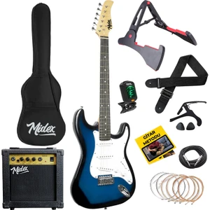 AGE-80BL Amfili Full Elektro Gitar Seti 4/4 Yetişkin 39 İnç Blue