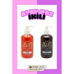 ACACIA JEAN'S COLOR Jeans Color Ayrılmaz Ikili Boya Seti - Turuncu + Vişne Kızılı + Hediye Togin Çanta