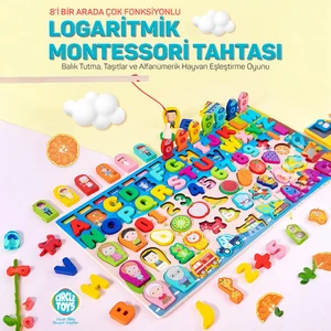 Circle Toys 8'i Bir Arada Çok Fonksiyonlu Logaritmik Montessori Tahtası - Balık Tutma ve Eşleştirme Macerası