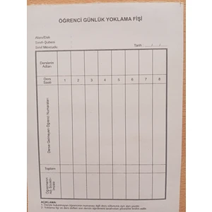 Günlük Yoklama Fişi 8 Dersli 100LÜ