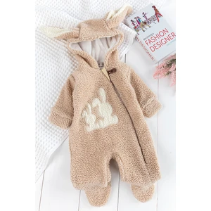 Tavşan Işlemeli Kapüşonlu Welsoft Peluş Kışlık Kız/erkek Bebek Tulum