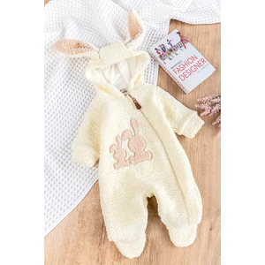 Tavşan Işlemeli Kapüşonlu Welsoft Peluş Kışlık Kız/erkek Bebek Tulum