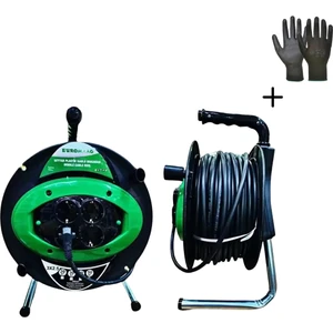 3 X 2.5 - 30 Mt. 4 Soketli Seyyar Plastik Kablo Makarası "Nitril İş Eldiveni Hediyeli"