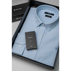 Erkek Mavi Hediye Kutulu Gömlek Kolay Ütülenebilir Pamuklu Slim Fit/20 ml Black Parfüm A41y2236
