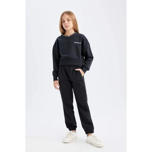 Kız Çocuk 2'li Takım Baskılı Bisiklet Yaka Sweatshirt Beli Lastikli Jogger Eşofman Altı D4054A824WN