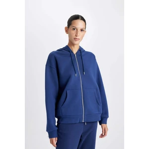 Relax Fit Kapüşonlu Cepli Basic Düz Fermuarlı Sweatshirt C1809AX24WN