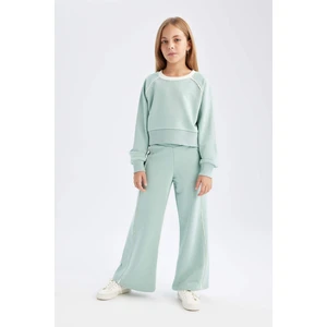 Kız Çocuk 2'li Takım Basic Düz Sweatshirt Beli Lastikli Geniş Paça Eşofman Altı D4052A824WN
