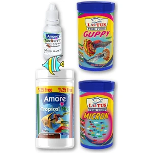Lepistes-Melek-Plati-Moli Balığı Granül Yemi 125ml, Lotus Guppy 100 ml, Yavru 100 ml, Vitamin