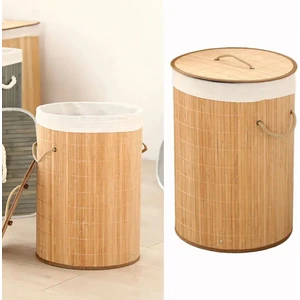 Bej Bambu Kirli Çamaşır Sepeti Yuvarlak 50-99 L 35 x 50 Bambu