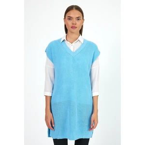 Kadın V Yaka Sıfır Kol Triko Süveter 0608