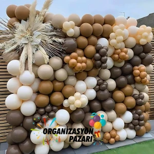 Balon Seti Çikolata Kahve-Karamel-Deniz Kumu-Beyaz 60 Lı Balon Zinciri Seti
