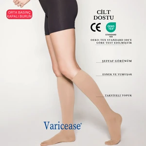 7211 Comfort Ccl-2  Orta Basınç (23-32 mmHg) Diz Altı Kapalı Burun Varis Çorabı - Siyah ve Ten -