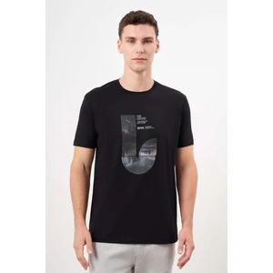 Erkek Siyah Trend Süprem Baskılı Bisiklet Yaka Dynamic Fit T-Shirt