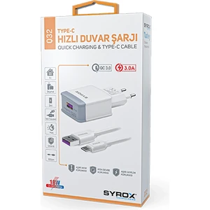 Syrox Q32 Hızlı Şarj Aleti Type-C Girişli 3.0A Beyaz