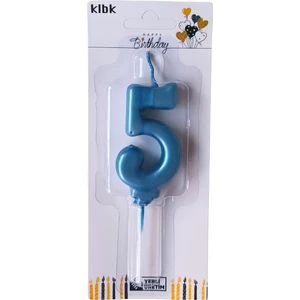 Ngüzel Party 5 Yaş Büyük Boy (7 Cm) 5 Rakam Lüks Pasta Mum Mavi