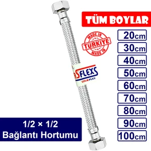ASFLEXS 1/2×1/2 Paslanmaz Çelik Flex Hortum Bağlantı Hortumu (20 cm)
