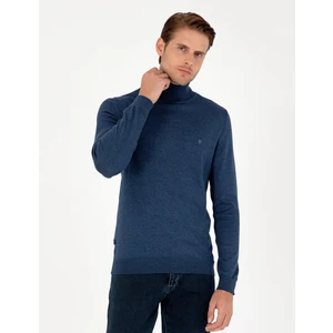 Pierre Cardin Erkek İndigo Melanj Slim Fit Balıkçı Yaka Basic Triko Kazak 50296602-VR155