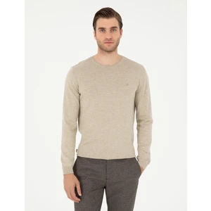 Pierre Cardin Erkek Kum Melanj Slim Fit Bisiklet Yaka Basic Triko Kazak 50296621-VR123