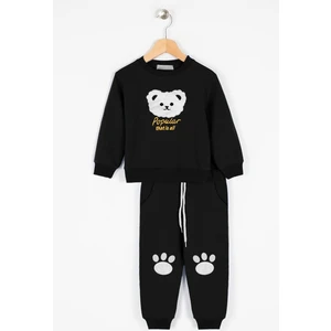 Erkek Çocuk Siyah Renkli Ayı Detaylı Eşofman Takımı