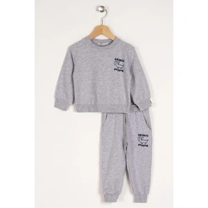 Bisiklet Yaka Uzun Kol Anımal Person Baskılı Gri Renk Erkek Çocuk Esofman Takım