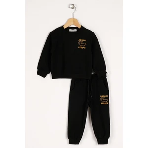 Bisiklet Yaka Uzun Kol Anımal Person Baskılı Siyah Renk Erkek Çocuk Esofman Takım