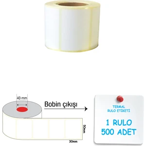 A Etiket Termal Barkod Etiketi 30X50MM 1 Rulo 500 Sarım