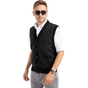 Mutlu City Erkek Triko Örgü Akrilik Kışlık Baba Düğmeli Yelek 2057-Siyah