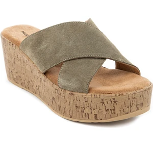 Hush Puppies Kosa (624230) Anatomik Taban Hakiki Deri Dolgu Topuk Kadın Terlik Yeşil