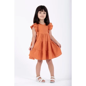Kolları Fırfırlı Bej Melanj Renk Kız Çocuk Waffle Elbise