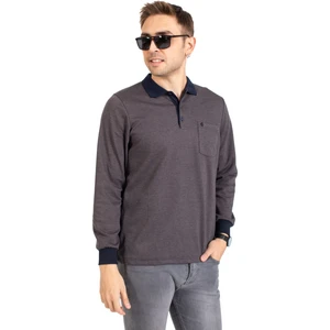 Erkek Orta Yaş ve Üzeri Polo Yaka Cepli Uzun Kollu Fitilli Mevsimlik Sweatshirt 1219-Kahve Rengi
