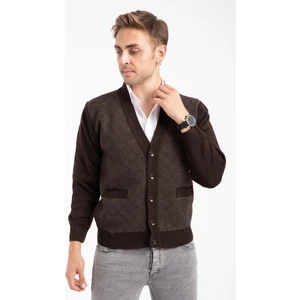 Erkek Orta Yaş ve Üzeri Triko Örgü Akrilik Kışlık Baba Hırka 2057-Kahve-Düğmeli