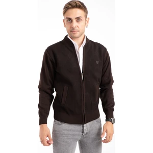 Erkek Orta Yaş ve Üzeri Triko Örgü Akrilik Fermuarlı Kışlık Baba Hırka 2068-Kahve Rengi