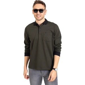 Erkek Orta Yaş ve Üzeri Polo Yaka Cepli Uzun Kollu Fitilli Mevsimlik Sweatshirt 1219-Haki Yeşili