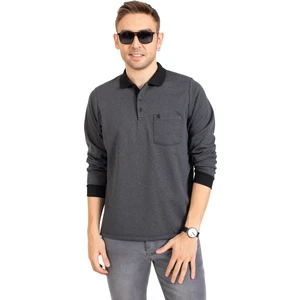 Erkek Orta Yaş ve Üzeri Polo Yaka Cepli Uzun Kollu Fitilli Mevsimlik Sweatshirt 1219-Füme