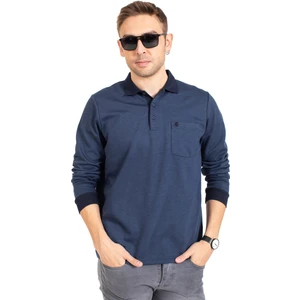 Erkek Orta Yaş ve Üzeri Polo Yaka Cepli Uzun Kollu Fitilli Mevsimlik Sweatshirt 1219-İndigo