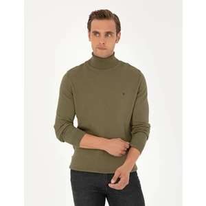 Pierre Cardin Erkek Koyu Haki Slim Fit Balıkçı Yaka Basic Triko Kazak 50296602-VR111