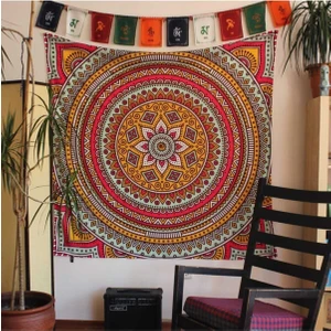 Kare Mandala Duvar Örtüsü, Renkli ve Şık, 150x150 cm